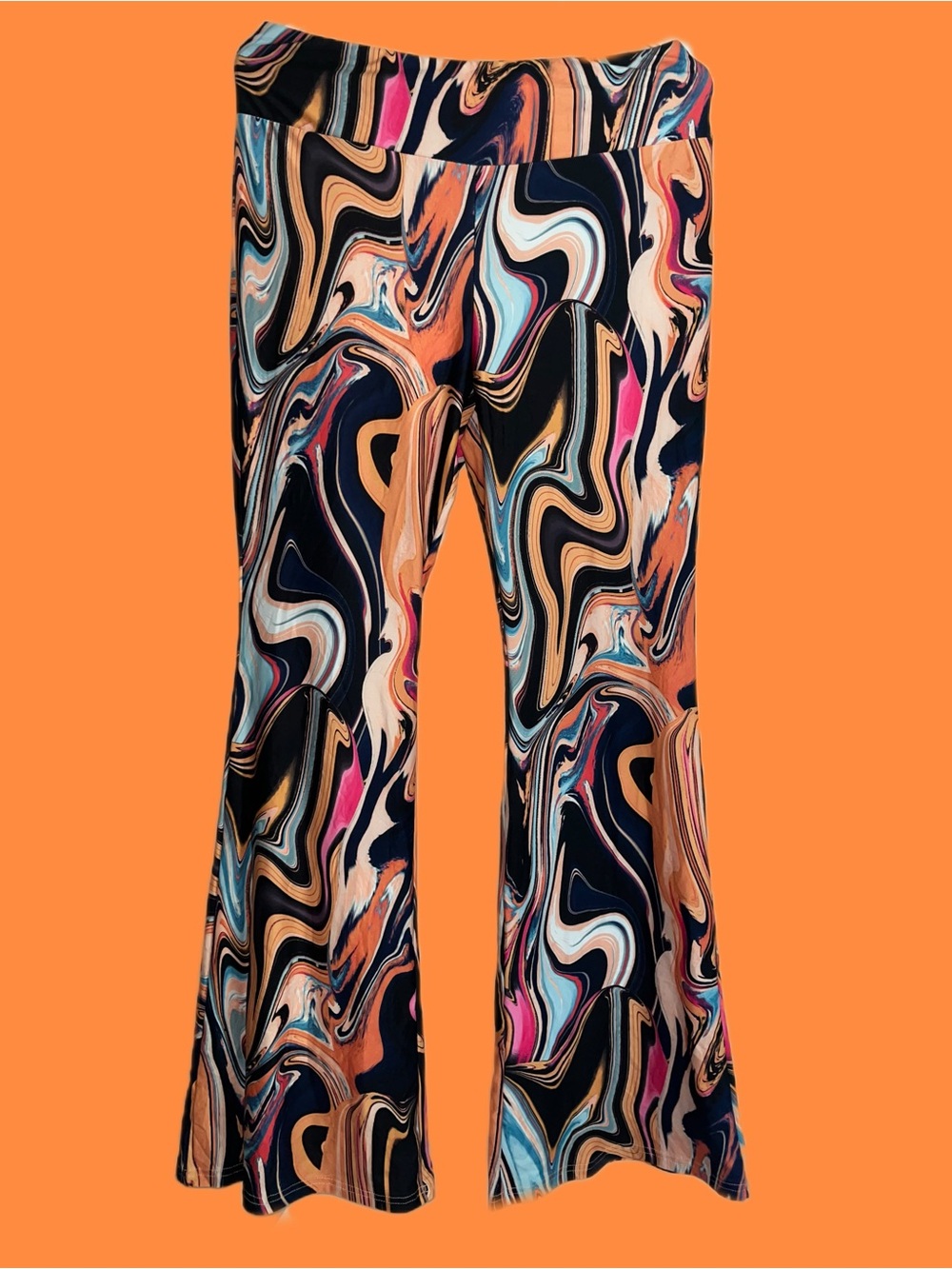 Women’s Large NO BOUNDARIES Flare Pants with Colorful Print